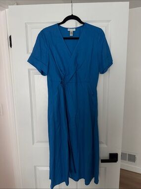 Neiman Marcus Vibrant Blue Wrap-Style Midi Dress